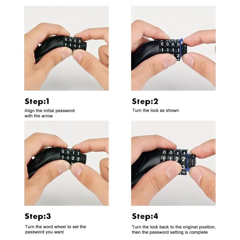 Bike Lock Mountain Bike Portable Security 4-digit Code Bike Lock for Bicycle Motorcycle Scooter Small and Portable Anti-theft