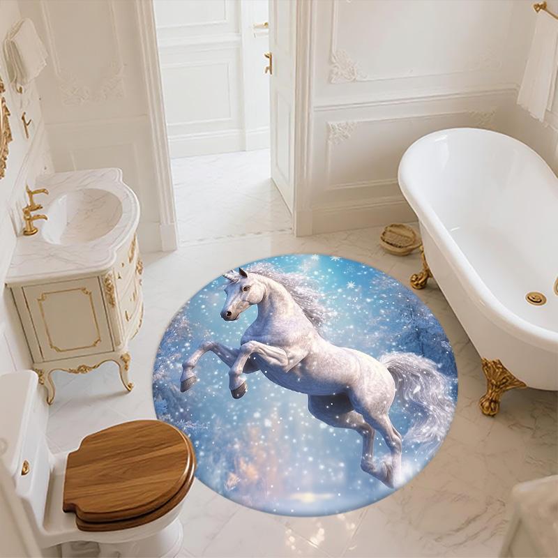 Snowflake Unicorn,Round Area Rug,Carpet Rug for Living Room Bedroom Sofa Playroom Decor,Non-slip Floor Mat