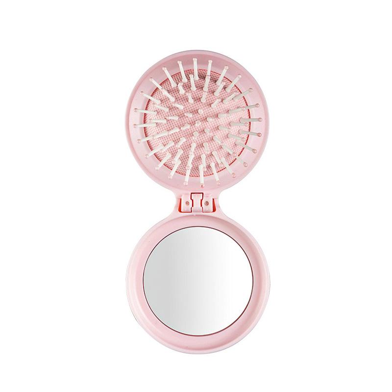1pc Mini Pocket Mirror Folding Comb Anti Static Portable Round Pocket Airbag Massage Comb with Mirror Styling Comb