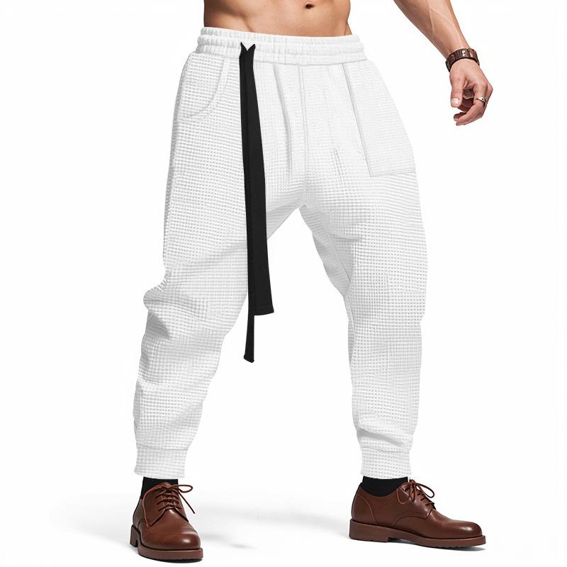 Men s Fashionable Casual Trousers: Plain, Loose-Fit, Drop-Crotch, Tapered-Ankle Sports Trousers S белый
