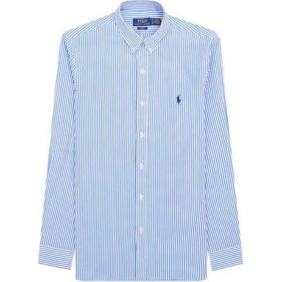 Polo Pruhovaná Slim Fit Jednorozhodová Košile s Dlouhým Rukávem Pánské košile Modrá 710929344018