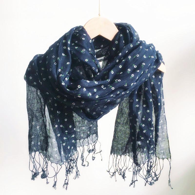 

Japanese Style Pure Linen Scarf Long Women s Scarves Shawl Retro Flower Spot Printed Lady s Scarf Shawls 65x210cm