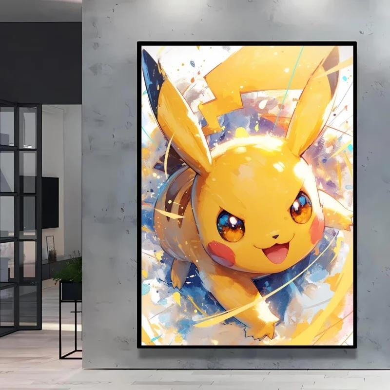

Pokemon Cartoon Poster Retro Pikachu Bulbasaur Mewtwo Anime Figures Canvas Painting Wall Decoration Poster Kids Decorate 21X30CMNo Framed