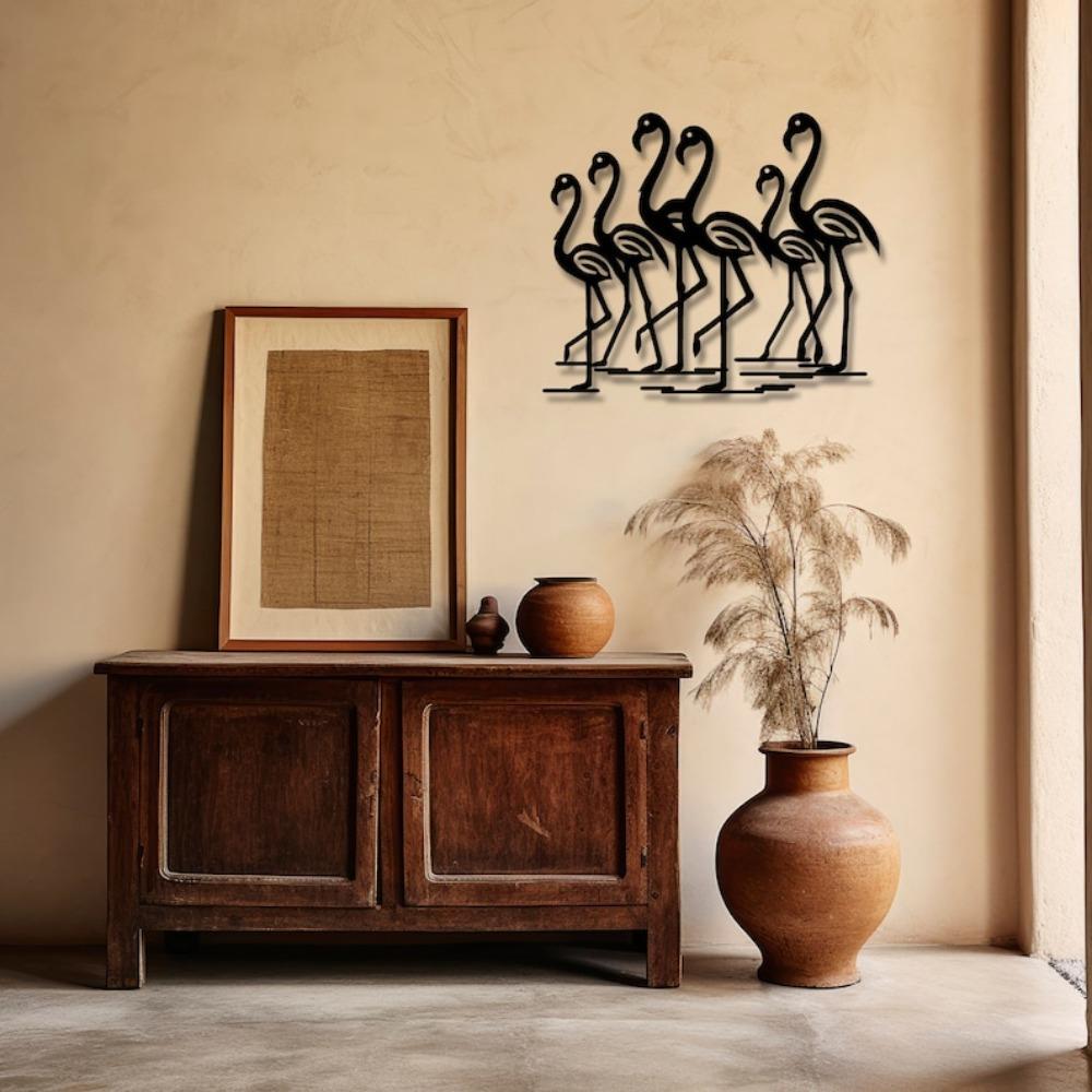 Minimalist Flamingo Metal Wall Art Black Silhouette Sculpture Modern Home Office Lake House Decor