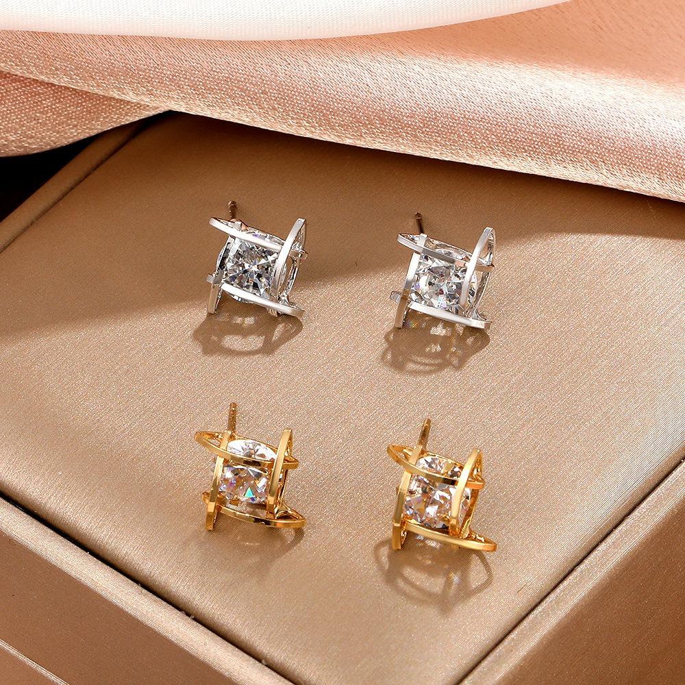 Sparkling Crystal Stud Earrings for Women, Elegant Simple Style Ear Decor, Classic Inlaid Design, Wedding Dating Daily Jewelry