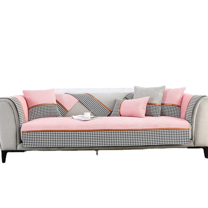 Autumn and Winter New Corn Plush Houndstooth Sofa Cushion Modern Simple Color Matching Sofa Cushion Cover Towel