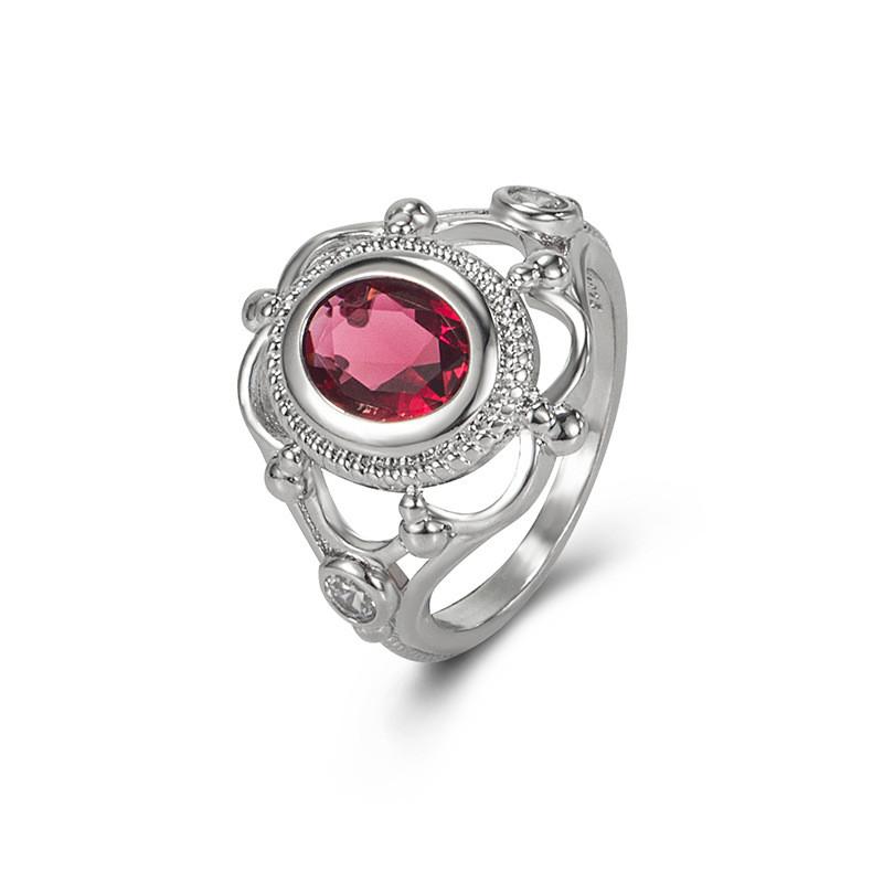 Exquisite Red Ruby Embedded Thai Silver Black Engagement Ring For Women Stylish Sizes 6 To 10