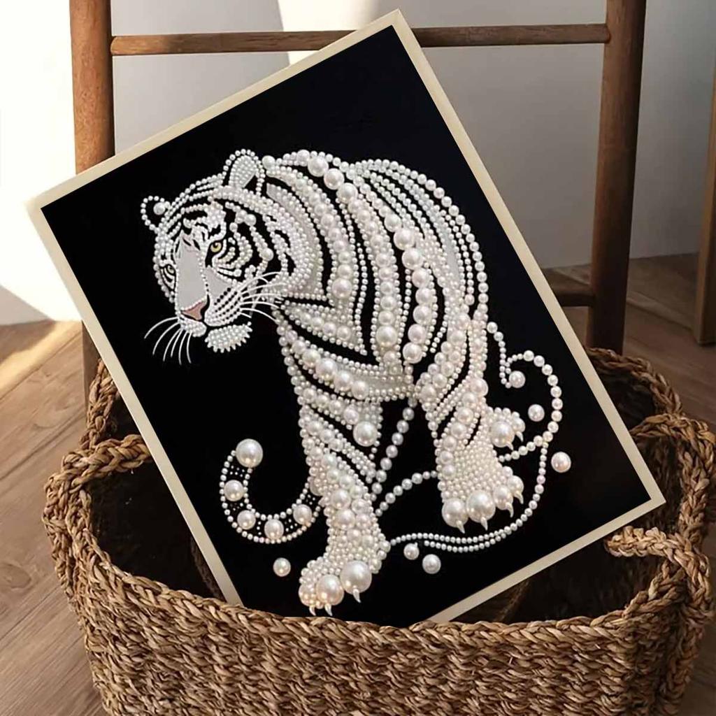 Perlmutt Weißer Tiger DIY Diamantmalerei Kits 15,7x19,6 Zoll Edelstein Kunst Diamantmalerei Kits Ohne Rahmen für Erwachsene Geschenkidee Heimwanddekoration