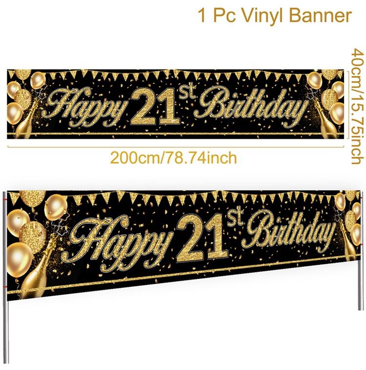 Gold Glitter Banner Happy Birthday Decoration 18 21 60 70 Years Old Birthday Party Banner Gold Black Birthday Decoration