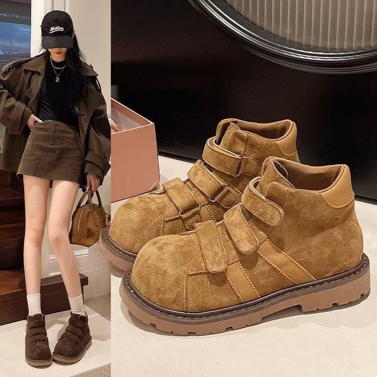 Yueyu Botas Martin de mujer 2025 nuevo otoño versátil resistente al desgaste súper fuego Velcro suela gruesa realzantes botines