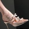 French Rhinestone Butterfly High Heels Women's Stiletto Banquet Champagne Satin Bag Head Slippers One Word with Sandals Summer