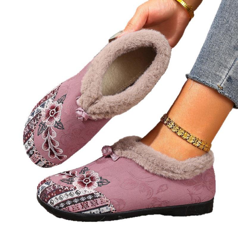 Women S Winter Embroidered Cotton Padded Shoes Slip On Soft Sole Mom Shoes