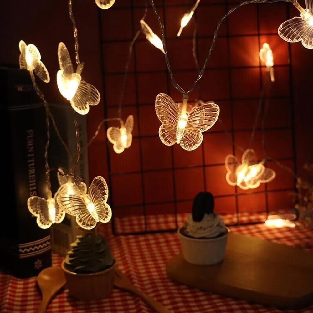 Outdoor LED Light String Plastic 1.5/3 Meter Butterfly String Lights with 10/20 Lights Decorative Light Courtyard Garden Terrace