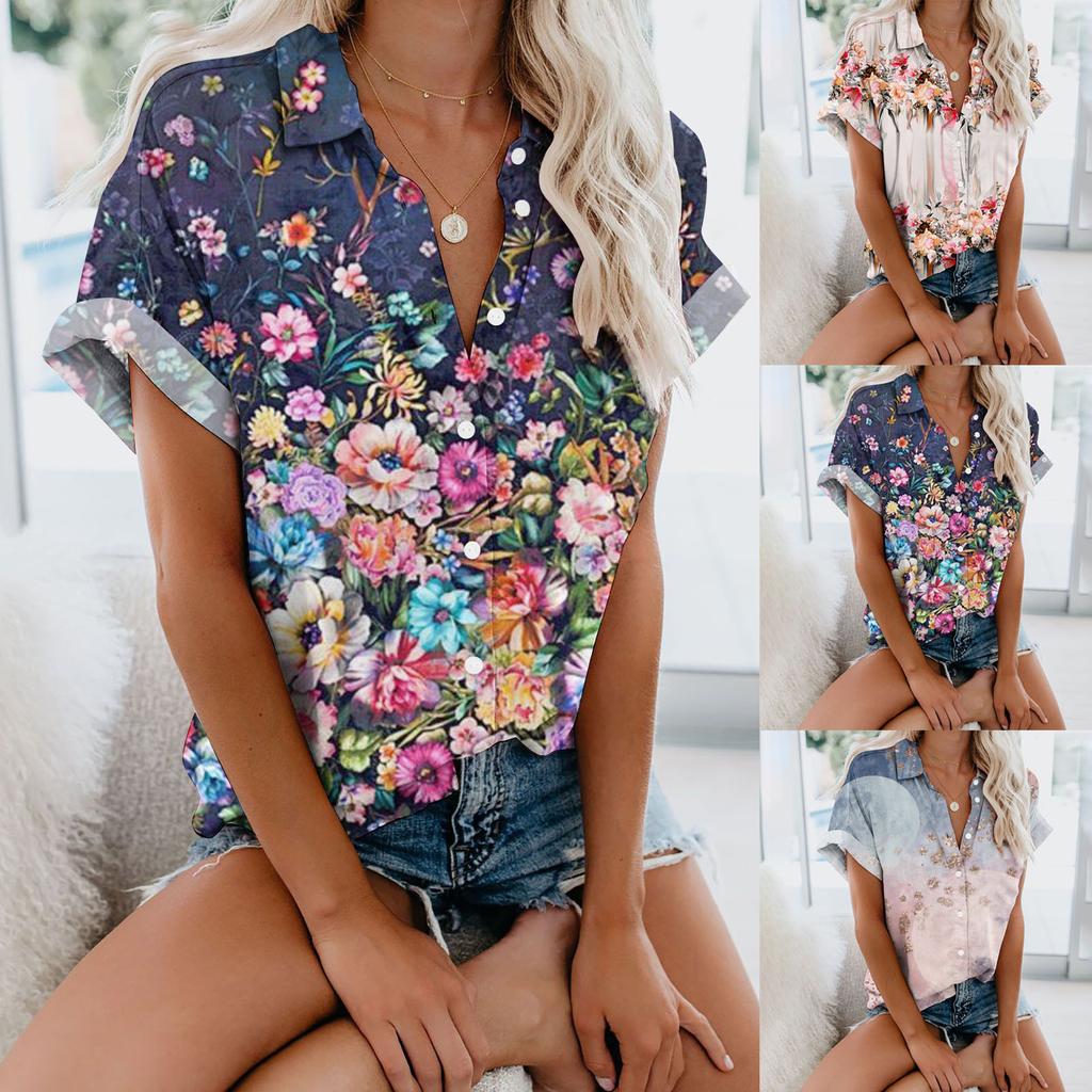 Wyric Short Sleeve Floral Print Knitted Shirt Multicol