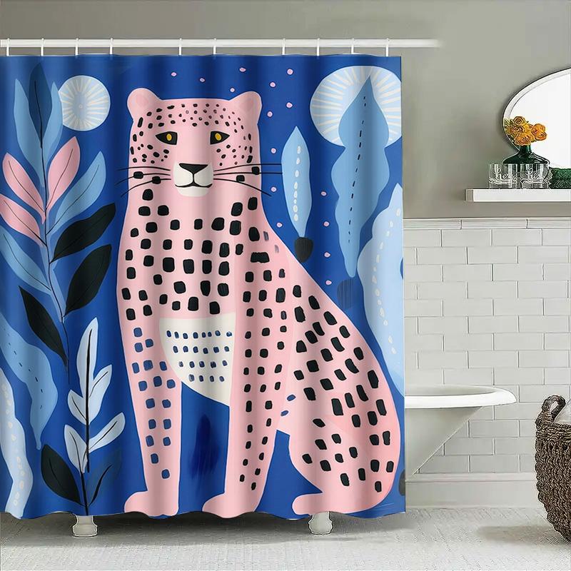 Animal Print Shower Curtain: Pink Leopard With Blue Background Perfect For Bathroom Decor!