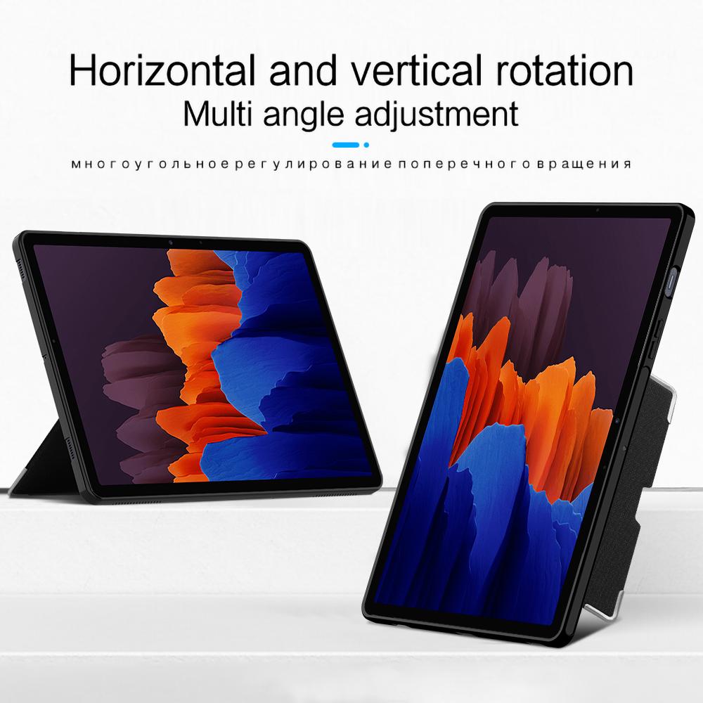 For Samsung Galaxy Tab S7+ Case PU Leather Coated PC Tablet Cover with Back Kickstand