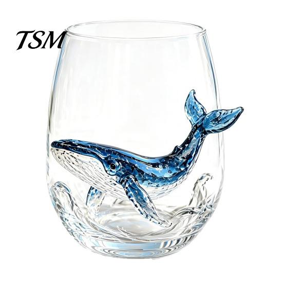 Elegant Seaside Drinking Glass Octopus Tumbler, 350ml Stemless Wine Glass, Whale Dolphin Turtle Nautical Home Decor Sea Creature Cup, Handcrafted