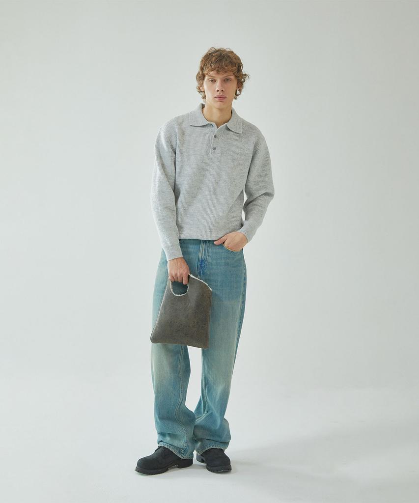 PINBLACK (Men) Button Collar Neck Wool Knit Gray