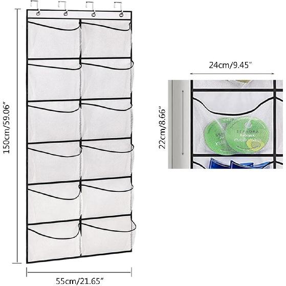 Usoway Wall-Mounted Sundries Shoe Organizer Hanging Storage Rack Mesh Pocket Clear Over The Door Storage Box Fabric Closet Bag Mesh Pockets Shoe
