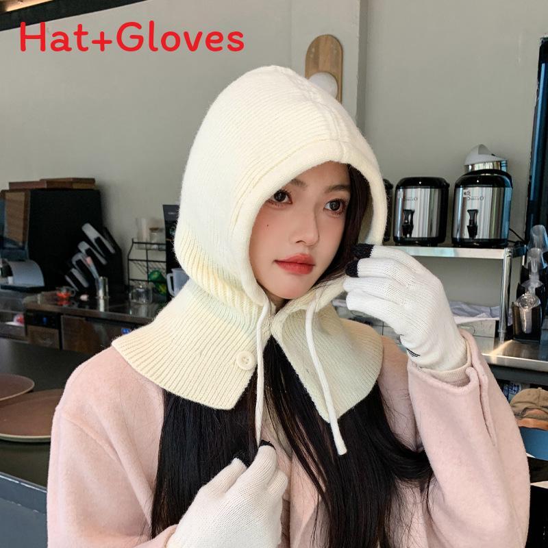 

Fashionable Wool Blend Skull Cap With Face And Neck Protection For Cold Seasons білий