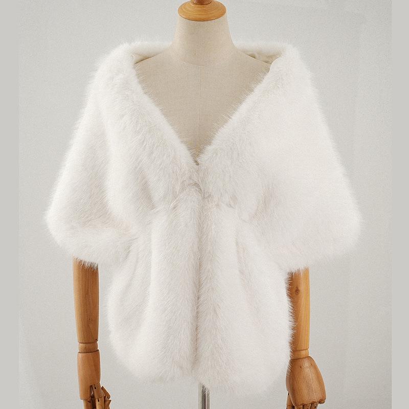 Imitation Fur Shawl Lapel Bride Cheongsam European and American Autumn and Winter Imitation Fox Fur Cape Shawl Female Spot