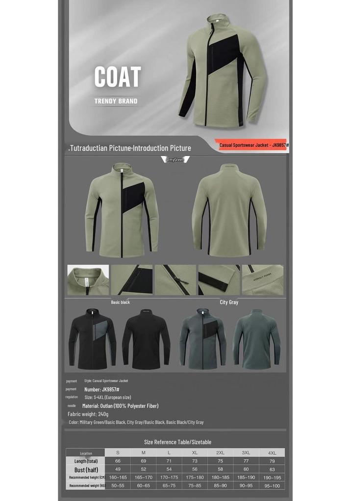 2024 Autumn/Winter Men's Long Zipper Sports Jacket - Stand Collar, Outdoor Fitness & Casual Running Wear