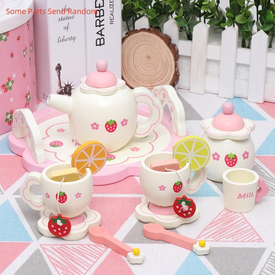 Early Education Simulation Children Playing House, White Strawberries, Afternoon Tea, Cake, Tea Set Combination, Girls' Kitchen,