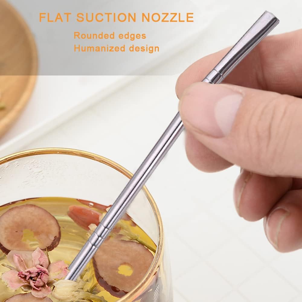 2Pcs Removable Stainless Steel Straw Filter Spoon with 2 Cleaning Brush, Reble Metal Straw Spoon Cocktail Stirrer for Drinking Loose Tea, Ice Coffee,