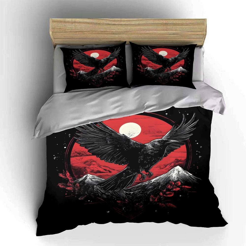 "Raven and Mountains Night Art" Exquisite three-piece bedding set gift for kids and adults
