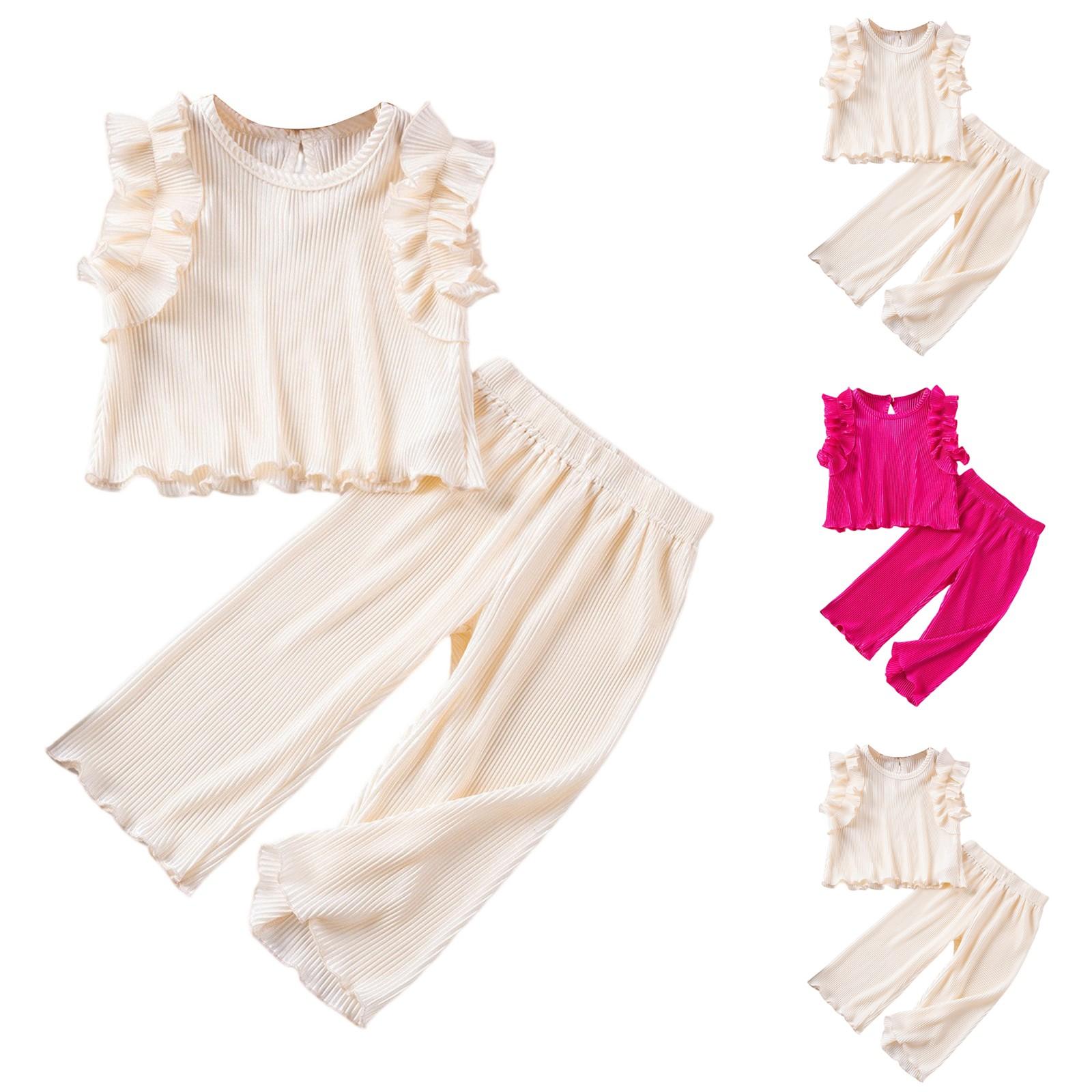 

Girls Textured Top Set - Sleeveless & Pants Outfit 90 гарячі рожевого кольору