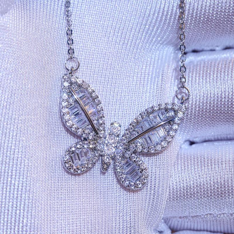 CAOSHI Full Bling Bling Cubic Zirconia Neck Accessories Temperament Sweet Butterfly Pendant Necklace for Women Wedding Jewelry 45cm 5cm
