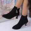 New thin-heeled mid-heeled pointed fleece boots and bare boots in autumn and winter, short tube, solid color high heel.