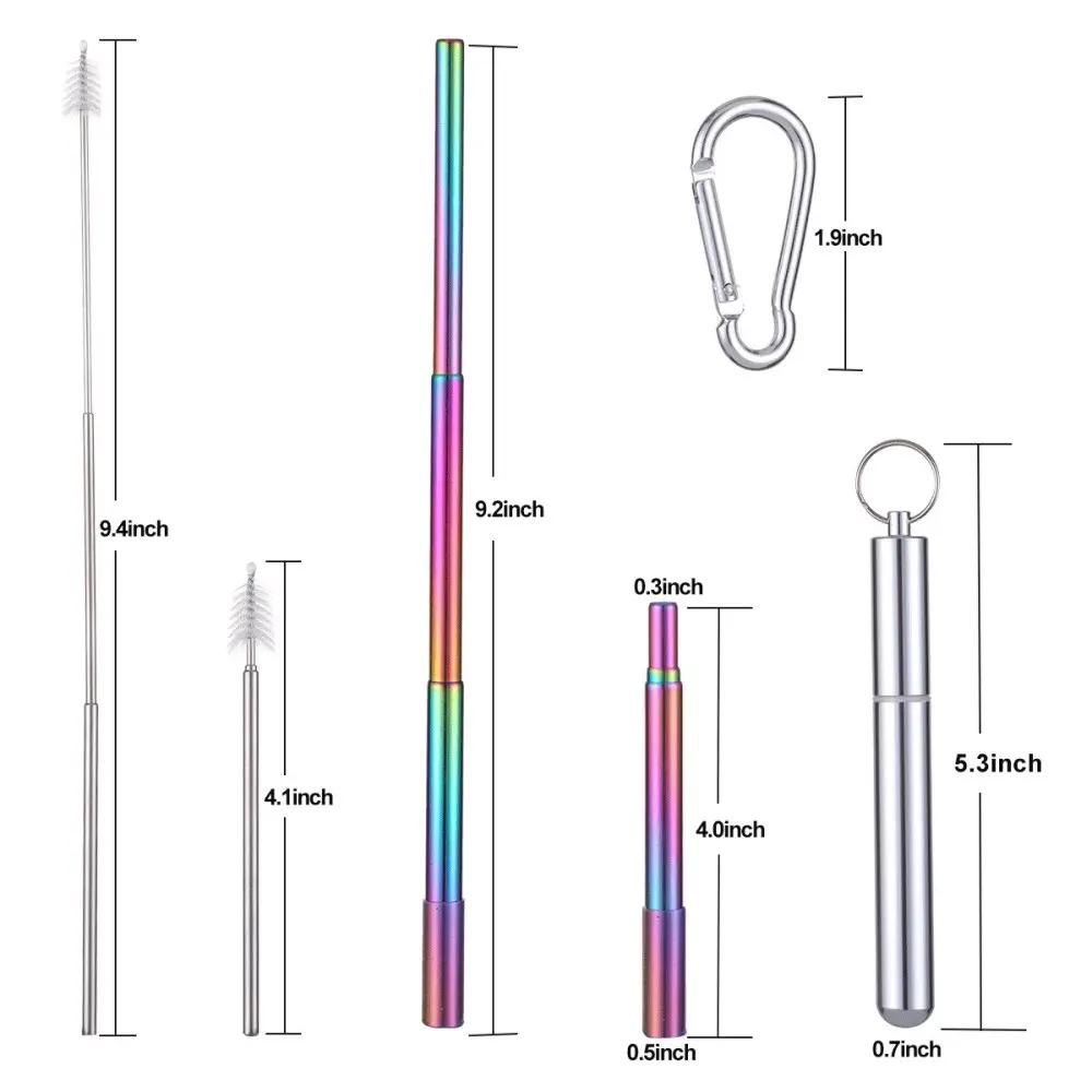 Stainless Steel Telescopic Drinking Straw, Portable Straw for Travel, Reusable Collapsible Metal Drinking Straw with Brush