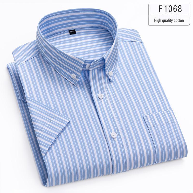 

2025 Pure Cotton Men s Striped Short Sleeve Shirt - Comfortable & Breathable Summer Casual Wear S
