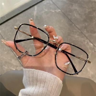 Blaulichtblockierende Brille Herren Damen Kurzsichtigkeitsbrille Metallrahmen Transparente Optik Vintage Quadratische Brille