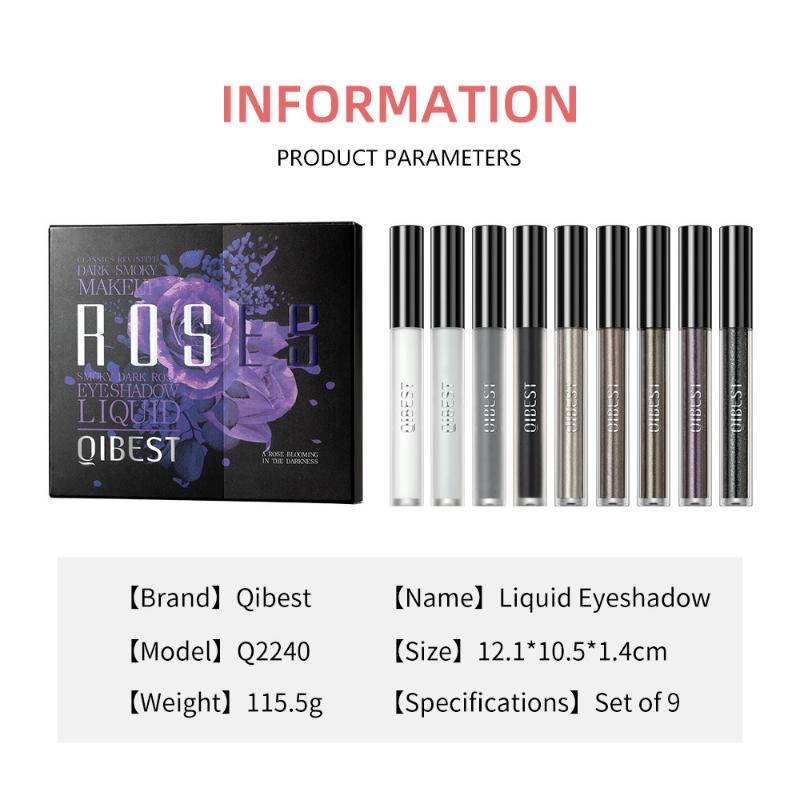 QIBEST Eyeshadow Liquid Matte Pearl Fine Flash Dark Black System of Europe and The United States Punk Smoky Makeup Eyeshadow Liquid