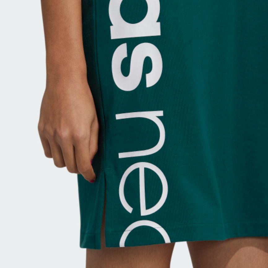 Adidas Neo Color Block Logo Print Sports Round Neck Short Sleeve Dress Women Dresses Forest-Green H61975