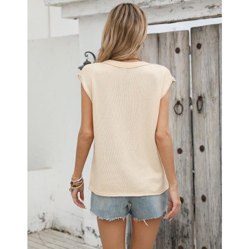 Women's Fall and Winter Solid Color Knit Casual Short-sleeved Sweater