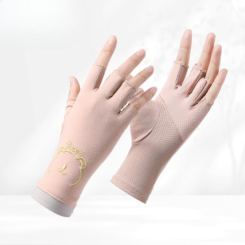 Summer Manicure Sunscreen Gloves Pure Cotton Half Finger Women's Ultraviolet Anti Light Thin Style Driving and Riding Anti Slip Finger Breathable