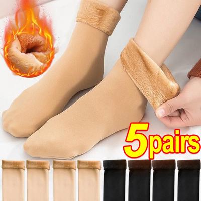 5 Paar Neue Damen Winter Verdicken Warme Kurze Socken Thermische Kaschmirwolle Socken Nylon Schnee Samt Stiefel Zuhause Boden Calcetines Mujer