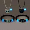 Creatieve Leuke Stereo Lichtgevende Zwart Wit Katje Hanger Ketting Armband Sets voor Vrouwen Koppel Sieraden Sets Accessoire Cadeau