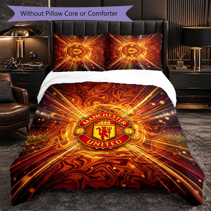 Vzor Manchester United 3dílná sada povlečení Měkký povlak na přikrývku z mikrovlákna s povlaky na polštáře do ložnice