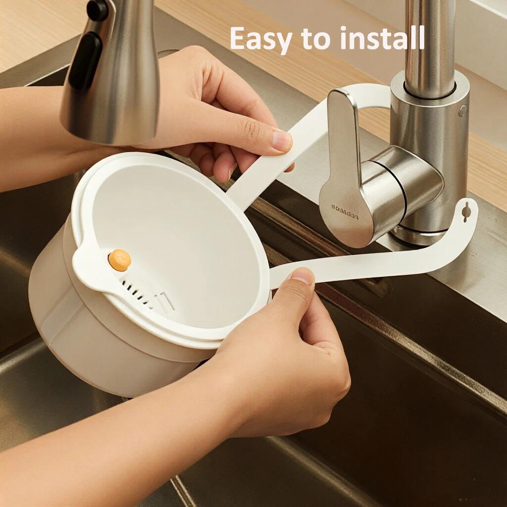 2-in-1 Kitchen Sink Drain Filter with Press-fit Hanging Basket for Residue Collection and Self-cleaning