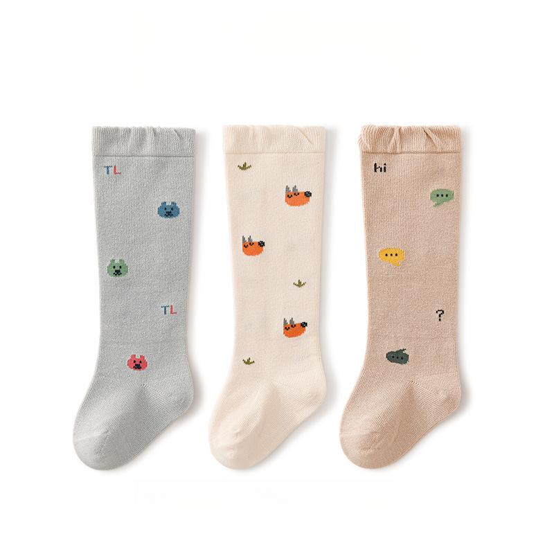 3 pary/partia Dziecięce podkolanówki Dzieci Dziewczynki Chłopcy Miękkie bawełniane długie skarpetki Śliczne hiszpańskie paski Jednolite skarpetki dziecięce dla 0-3 lat