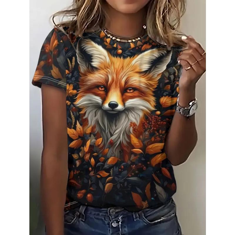 Comfortable Tee Fashion Women's Color Animal Short Sleeve Crew Neck T-Shirt Crew Neck Short Sleeve 3D Animal Color Printing Tops