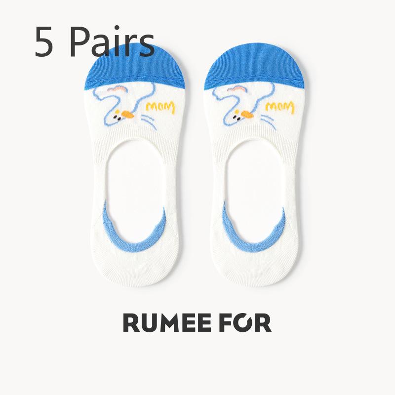 5 Pairs of Women's Summer Silicone Non Slip Preppy Style Versatile Cute Invisible Boat Socks