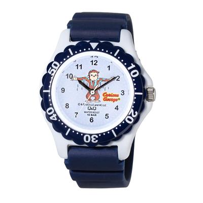 Q&Q Curious George V51A-502VK Analoge Wasserdichte Armbanduhr mit Urethanband, Weiß und Schwarz