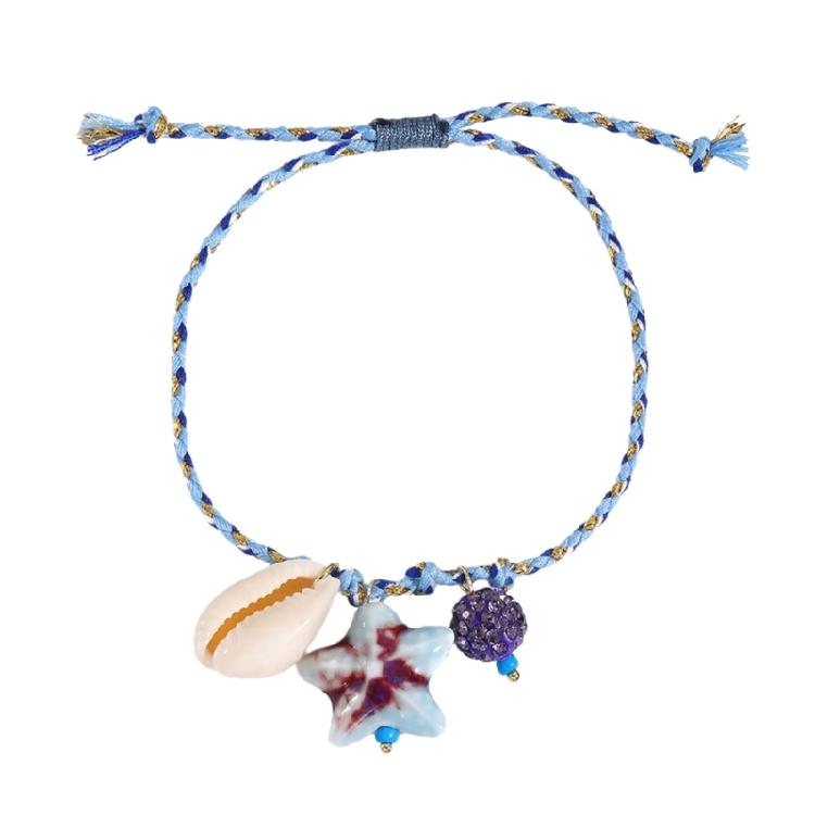 Keramik-Meerestier-Anhänger, geflochtenes Armband, verstellbares Seildesign mit Seestern- und Muschel-Charm, lässiger Schmuck