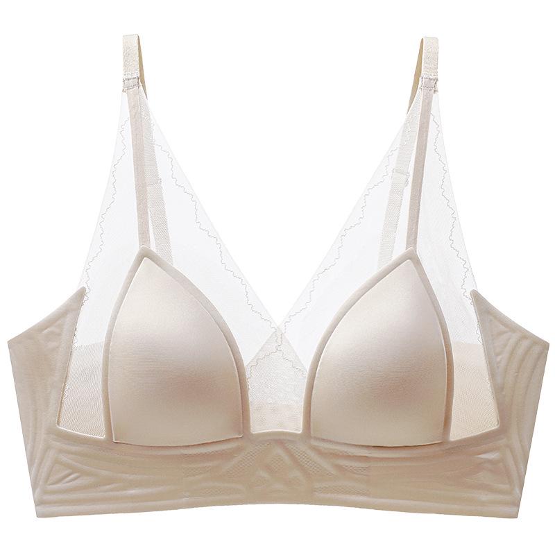 

Французское кружевное бесшовное бра с ушками кролика: Предотвращающий провисание, ультратонкий, дышащий, бесшовный дизайн для визуально меньшего размера груди. M (for 90-105 jin)