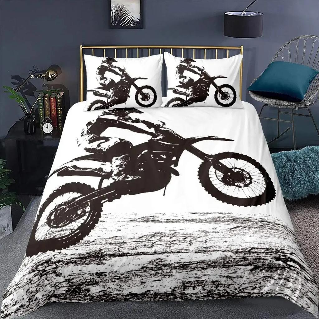 Dirt Bike Duvet Cover Set,Sports Biker Motocross Racing Moves Theme Bedding Sets,Youth Cool Teen Boys Comforter Cover Set